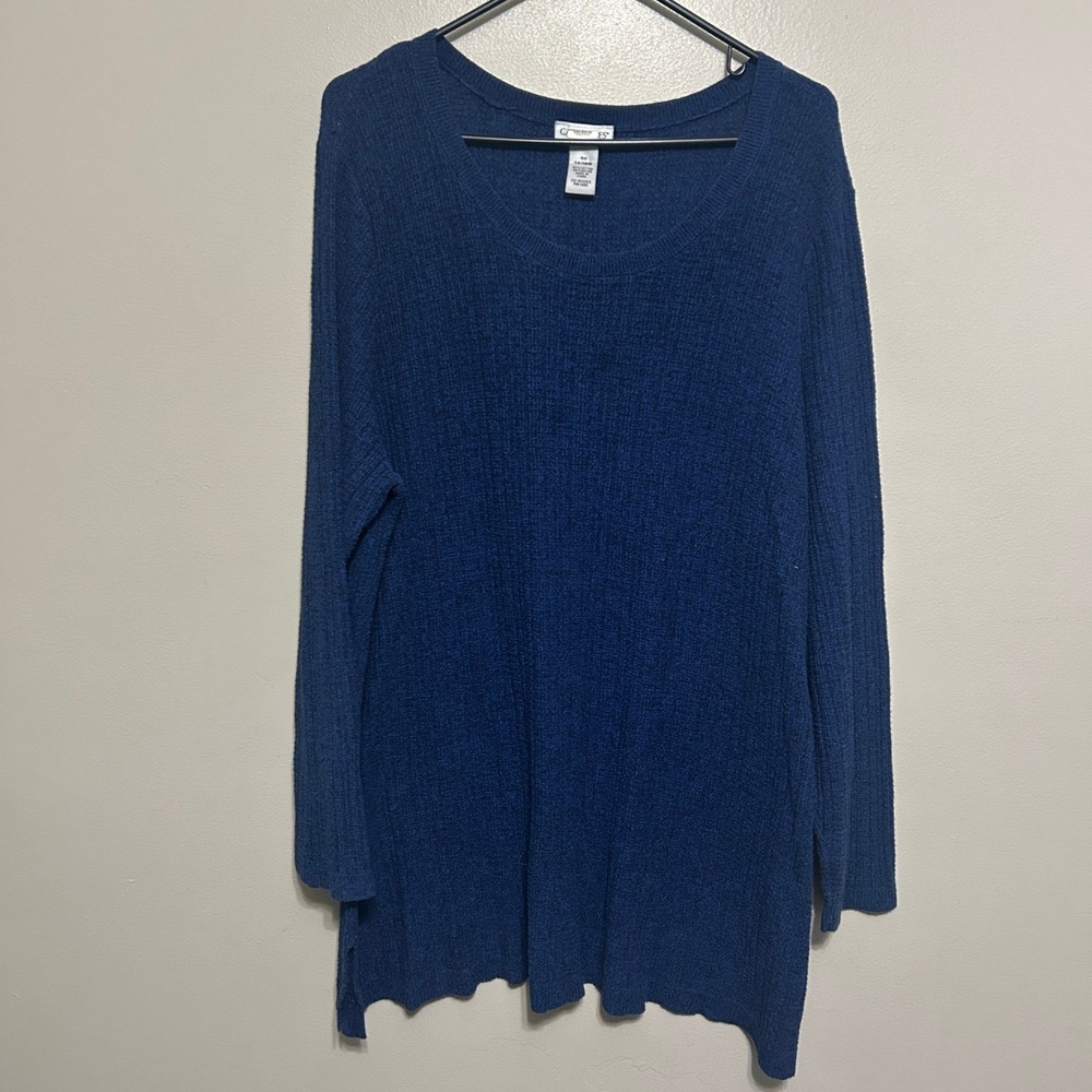 Catherine's Tunic Blouse 0X 14/16W Blue Long Sleeve Knit Cozy Minimalist Fall